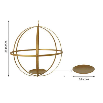 Gold decorative sphere with a 24-inch diameter and 6-inch base