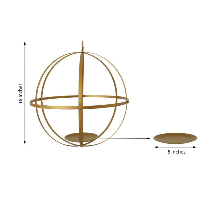 Gold decorative orb with a 18-inch diameter and 5-inch base, studio shot.