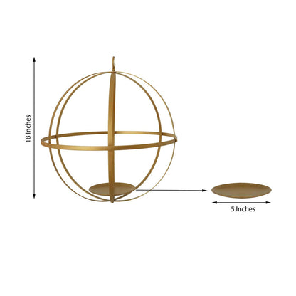 Gold decorative orb with a 18-inch diameter and 5-inch base, studio shot.