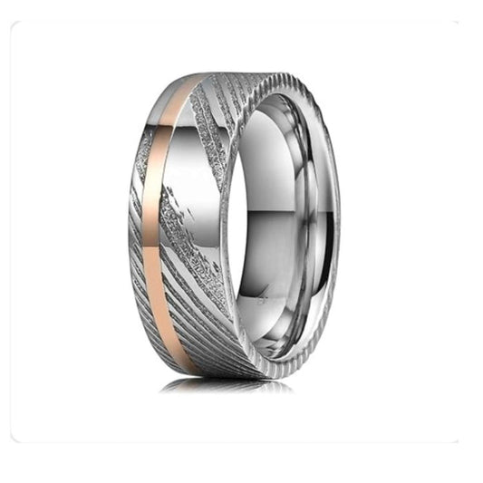 Helios 1- Men’s Damascus Steel and Gold Inlay Ring