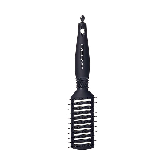 RED BEAUTY by KISS silky touch vent hair brush black vented paddle with nylon pins and ergonomic handle