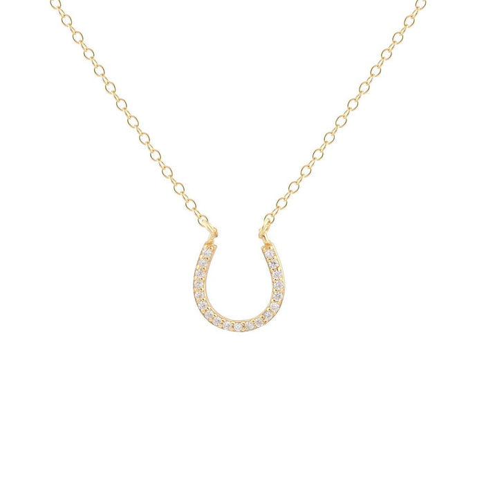 Horseshoe Crystal Charm Necklace | 18K GV