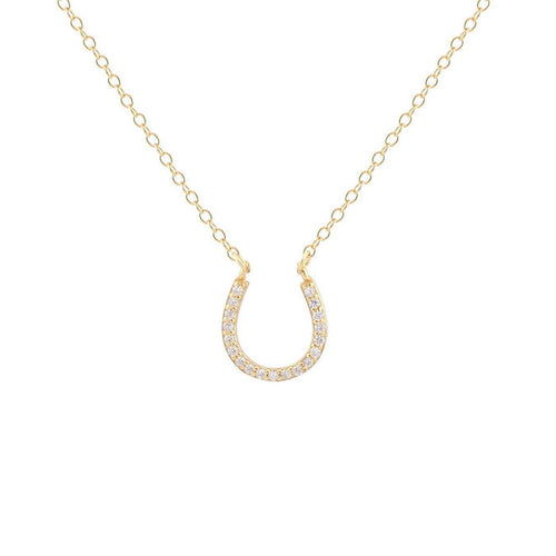 Horseshoe Crystal Charm Necklace | 18K GV