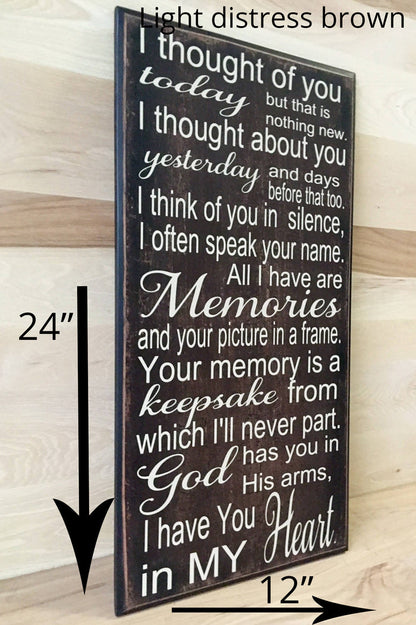 12x24 light distress brown memorial sign with cream lettering.