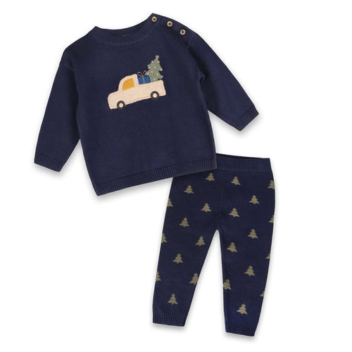 Jolly Truck Applique Sweater Knit Baby Pullover & Pant Set (Organic Cotton)