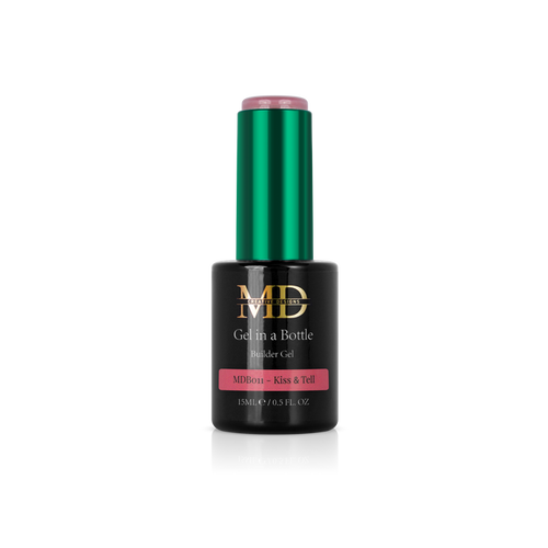 Nail gel in a bottle polish with green cap on a white background