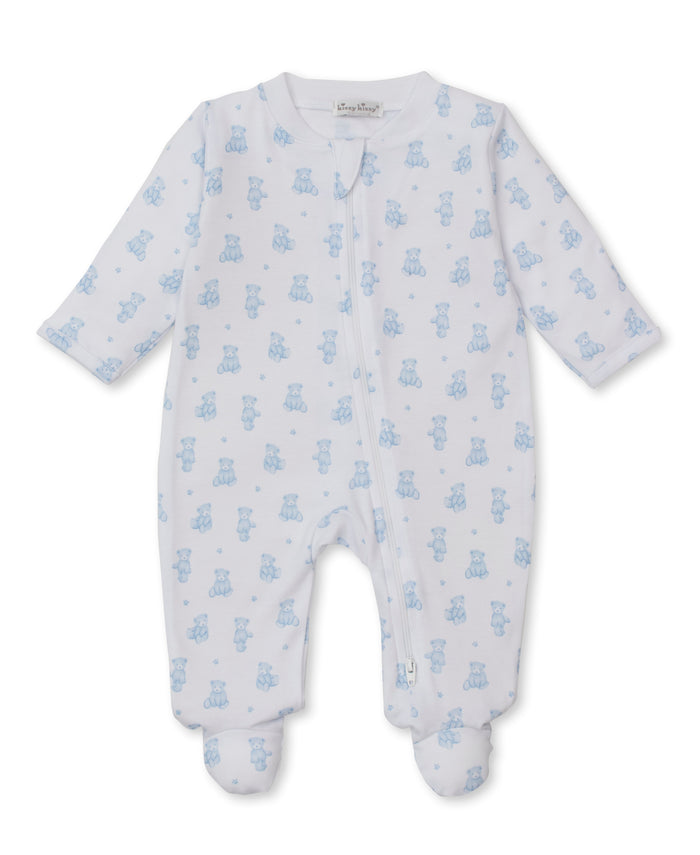 Kissy Teddy Bear Time Printed Zipper Footie-Blue