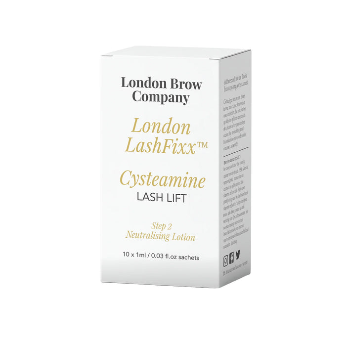 Box of London Brow Company LashFixx Cysteamine Lash Lift on a white background