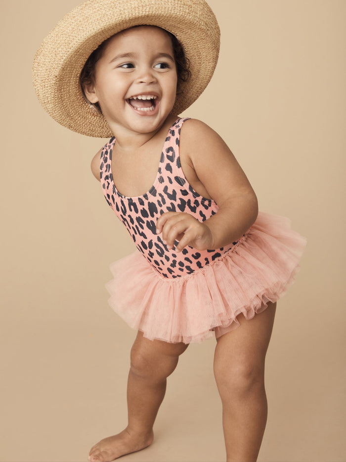 Leopard Ballet Swimsuit- Dusty Rose