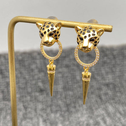 Leopard head earrings by Mio Queena, stylish gold-tone earrings featuring detailed leopard design for a bold accessory.