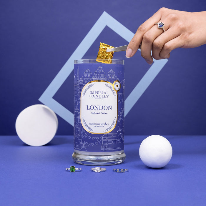 london imperial candle with necklace surprise styled in elegant home interior