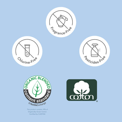 Set of eco-friendly product labels on a light blue background