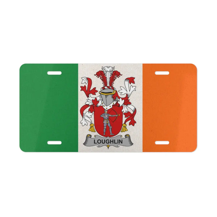 Irish Family Crest on Flag Background License Plate