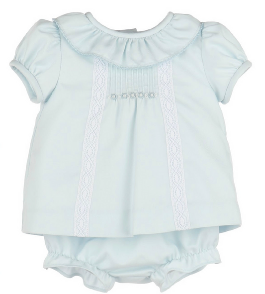 Luli & Me Pintucks Lace Bishop-Blue