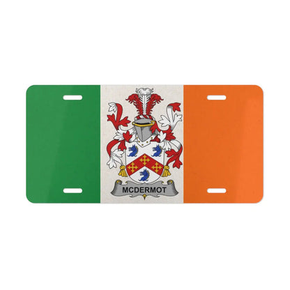 Irish flag license plate featuring the McDermot family crest