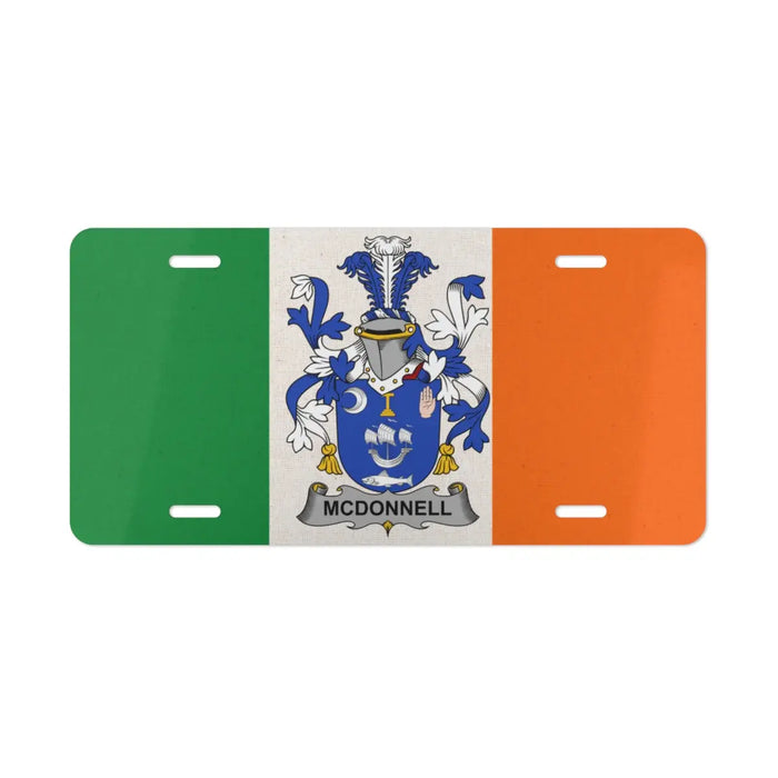 Irish flag license plate featuring the McDonnell family crest