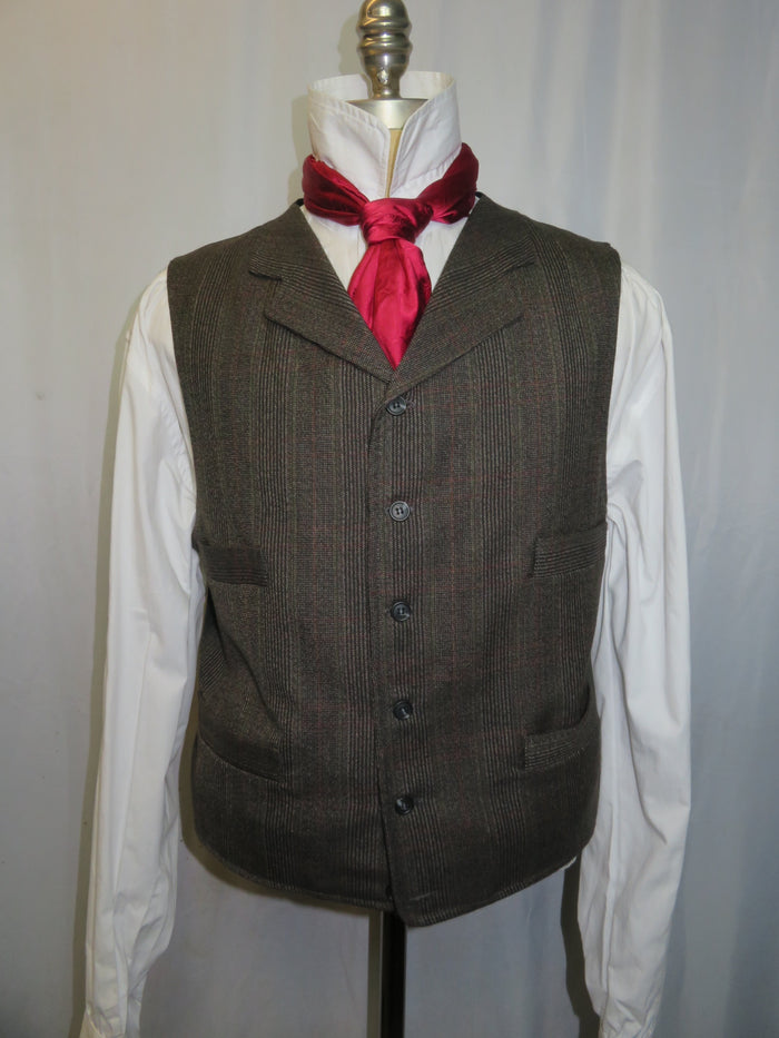 Men's Notch Vest - Brown Glen Plaid with Wine and Tan