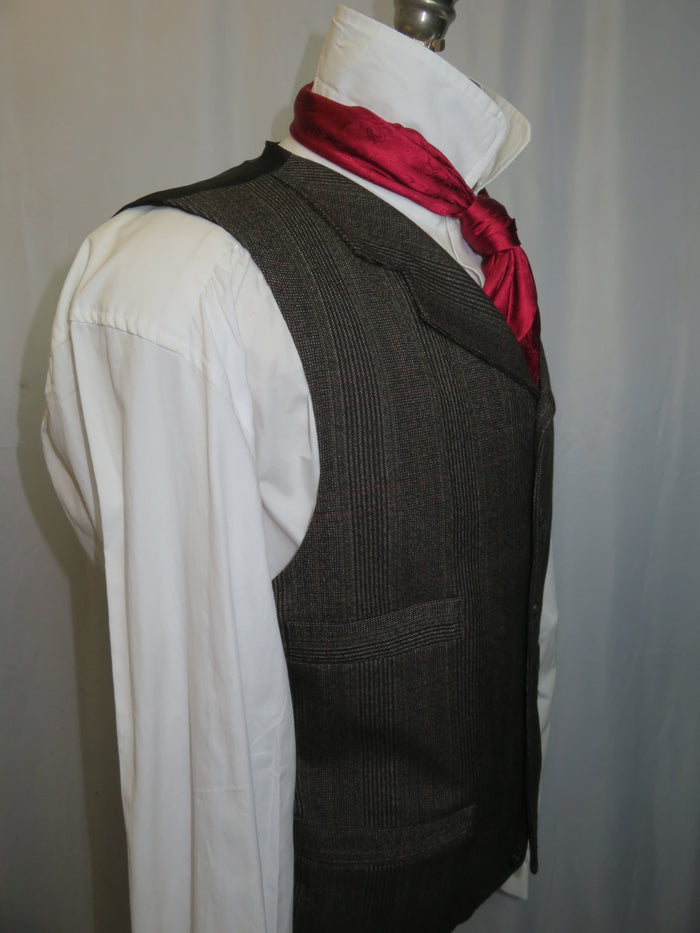 Men's Notch Vest - Brown Glen Plaid with Wine and Tan