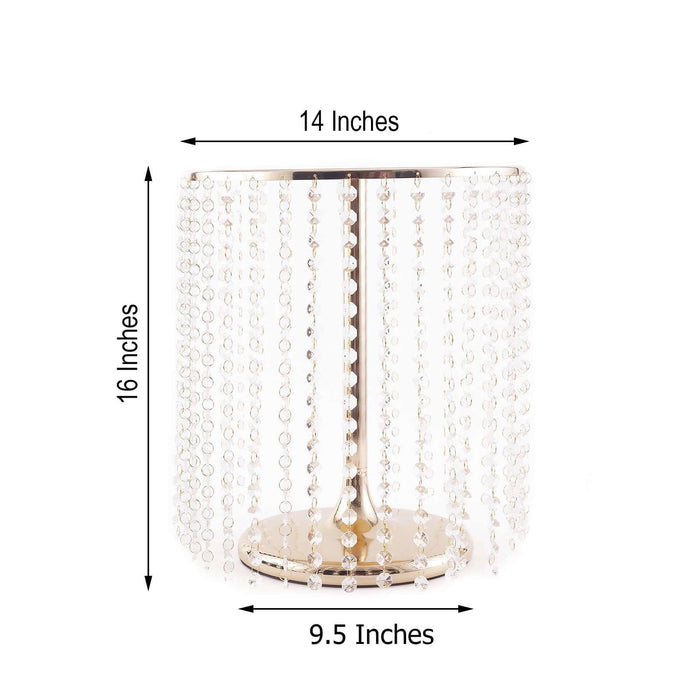 Elegant crystal table lamp with gold base, 14x16 inches.