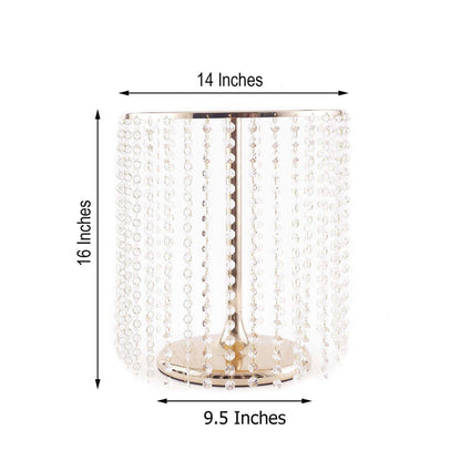 Elegant crystal table lamp with gold base, 14x16 inches.