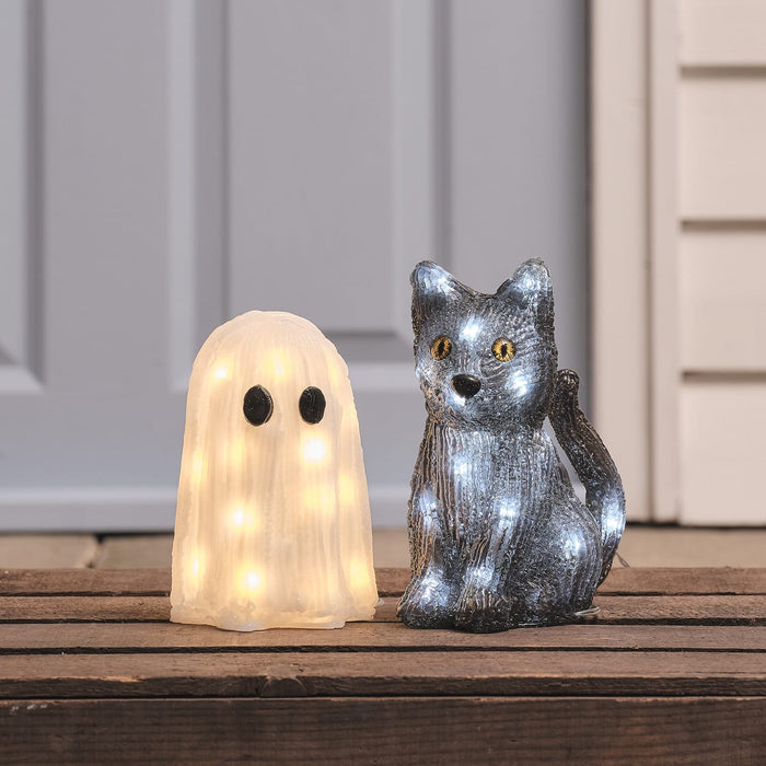Mini Ghost & Jet the Black Cat LED Halloween Figures