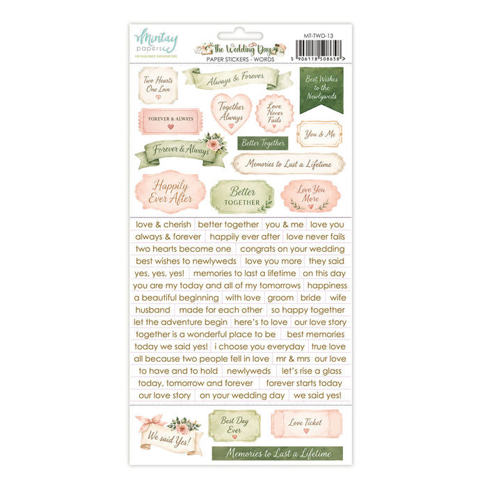 Mintay - 6X12 Paper Stickers - The Wedding Day - Words. Perfect for Wedding and anniversary. At Embellish Away in Bowmanville Ontario Canada.