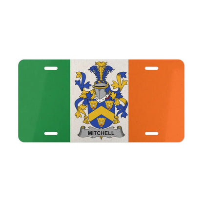 Irish flag license plate featuring the Mitchell family crest