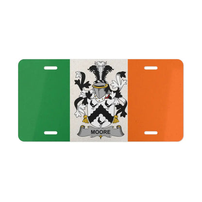 Moore Irish Family Crest novelty license plate with Irish tricolor