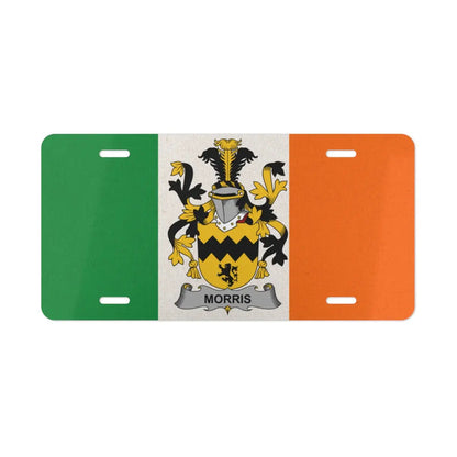 Irish flag license plate featuring the Morris family crest