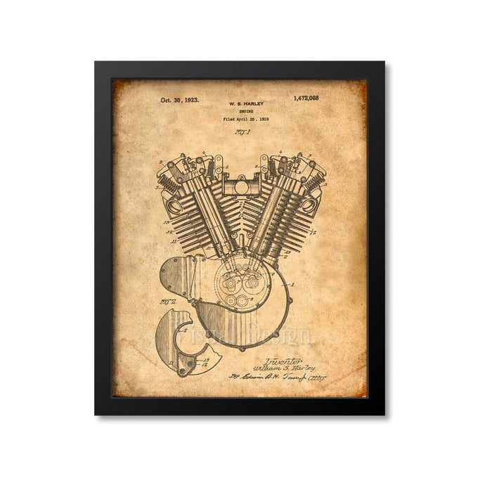 Harley Motorcycle Engine Patent Print