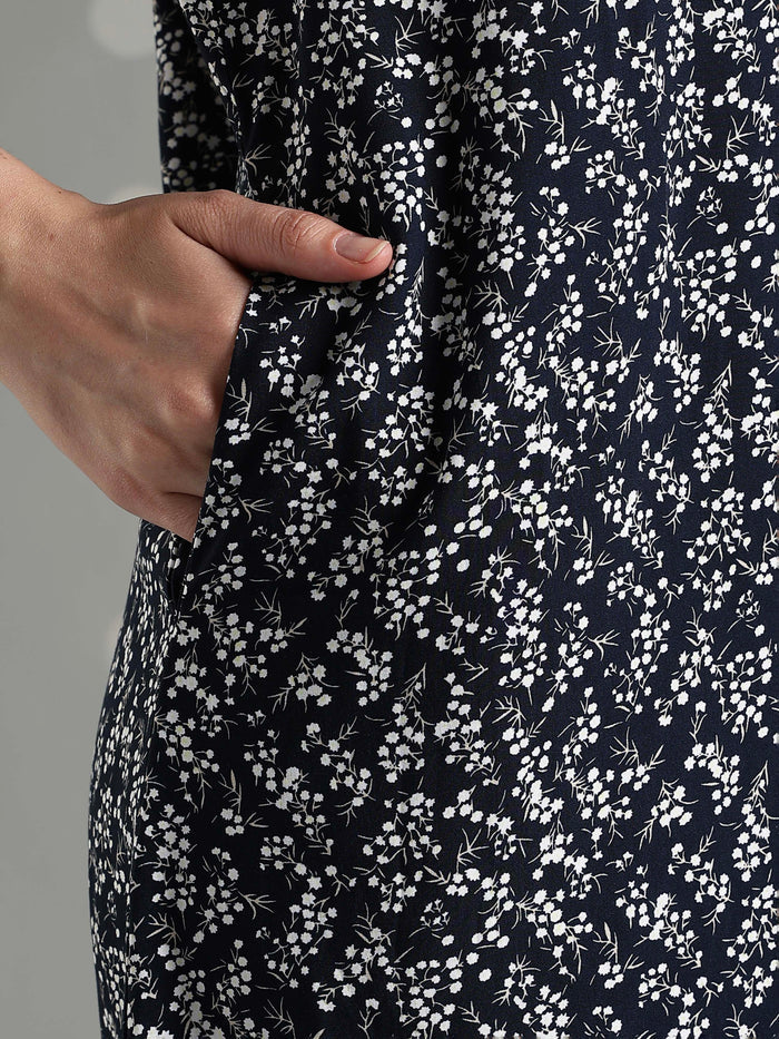 Navy floral rayon branded sleeveless nightgown for women