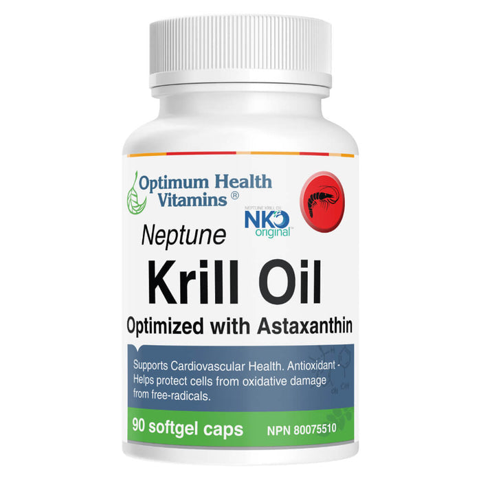 Bottle of Optimum Health Vitamins Neptune Krill Oil 90 Softgels