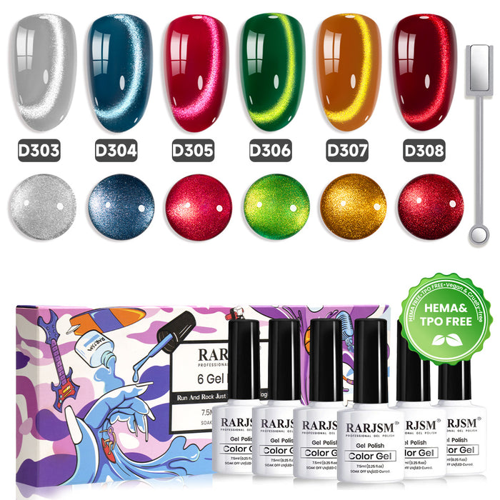 RARJSM Nordic Yuletide cat eye gel polish 6 bottles 7.5ml HEMA TPO free Christmas holiday gift set