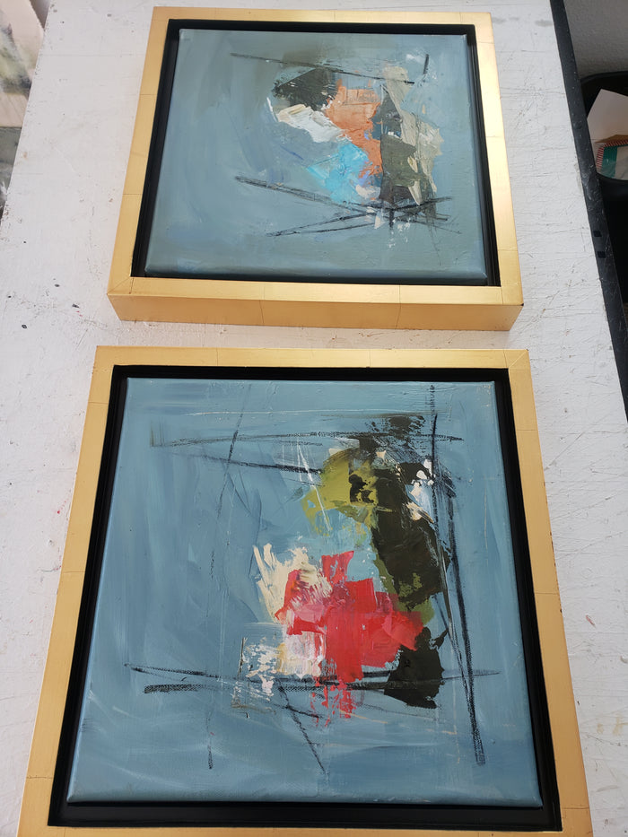 Orange and Blue abstract framed painting Kym De Los Reyes - Christenberry Collection