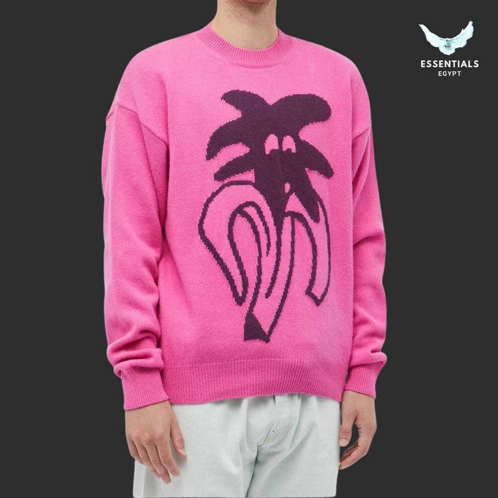 Palm Angels Jimmy Intarsia Crew Knit in pink with bold graphic design
