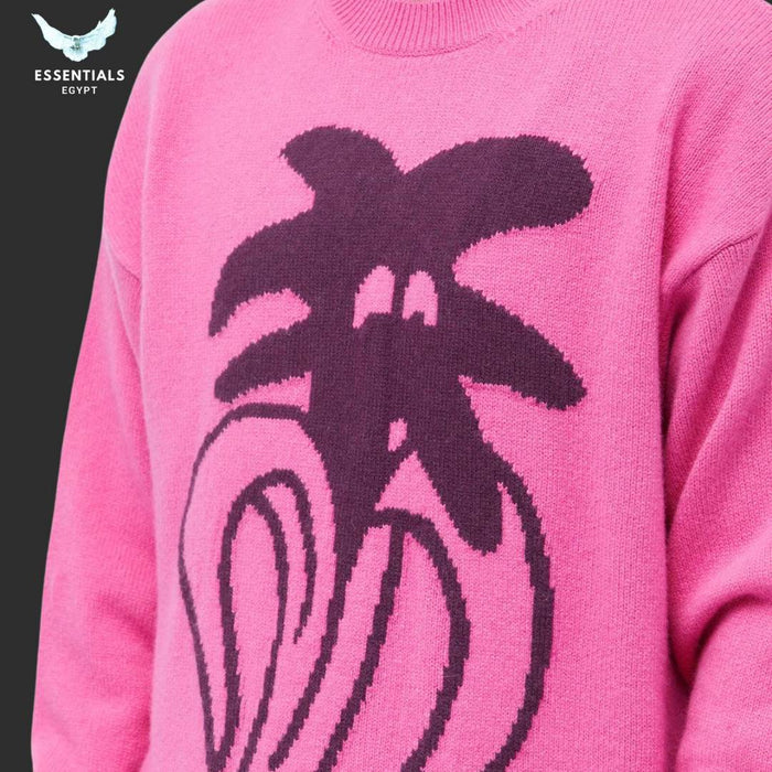 Palm Angels Jimmy Intarsia Crew Knit in pink with bold graphic design