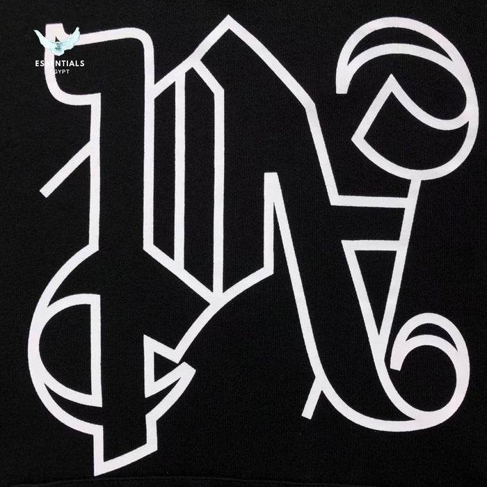 Palm Angels Monogram Knit Hoodie in black with white front monogram