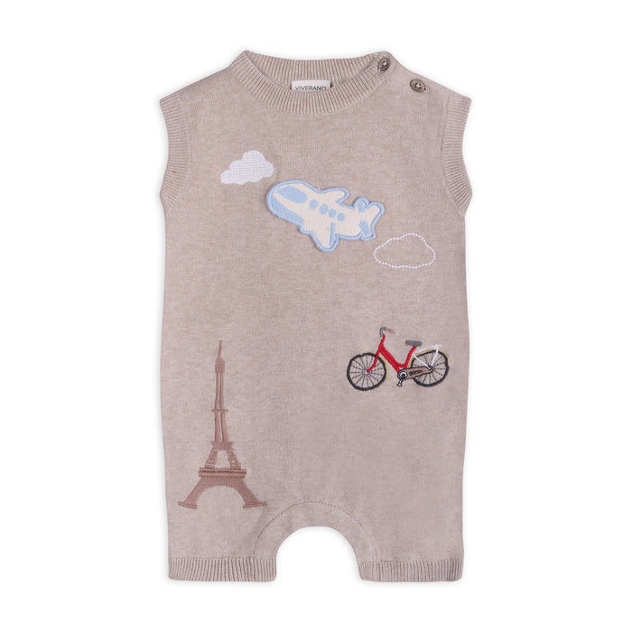 Paris Embroidered Baby Knit Romper (Organic Cotton)