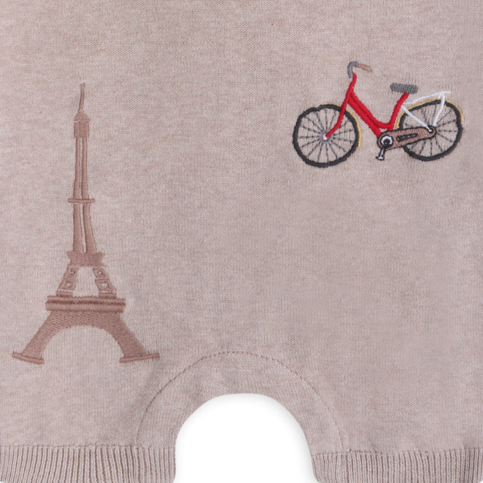 Paris Embroidered Baby Knit Romper (Organic Cotton) - Detail