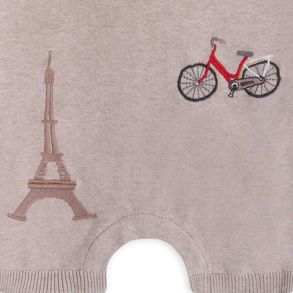 Paris Embroidered Baby Knit Romper (Organic Cotton) - Detail