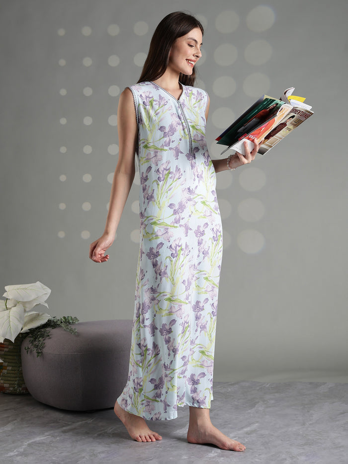 Pastel mint soft sleeveless nightgown for women online