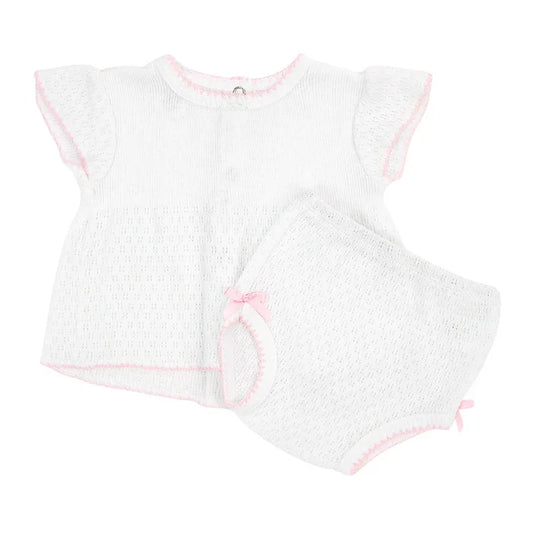 Paty Angel Sleeve Diaper Set-White w/Pink