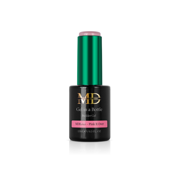 Nail gel in a bottle polish with green cap on a white background
