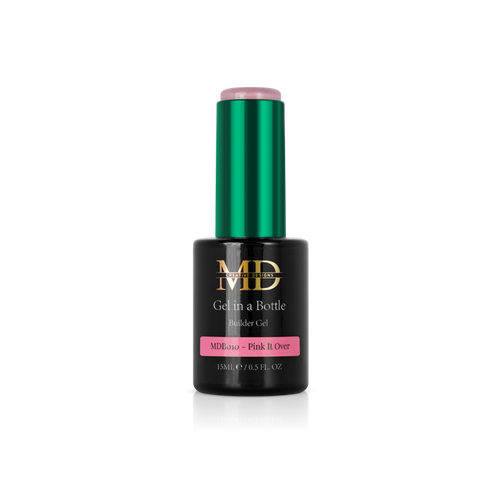 Nail gel in a bottle polish with green cap on a white background