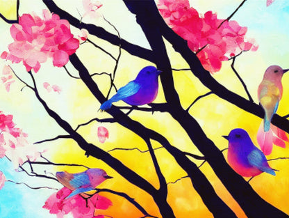 Pink Leaves Spring Birds