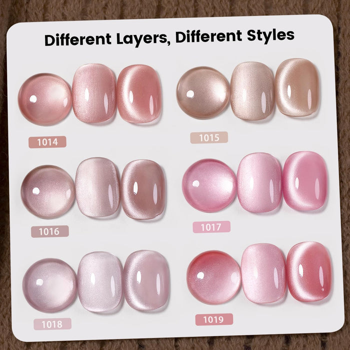 Different layers different styles porcelain nude moonlight cat eye gel polish versatile layering bridal French manicure