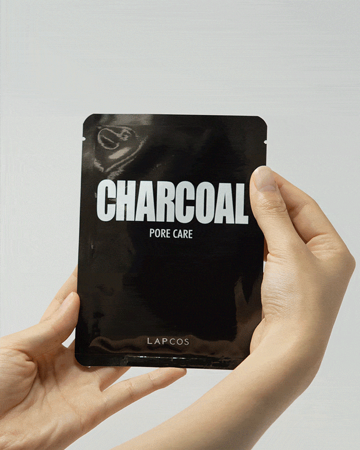 GIF of hands opening LAPCOS sheet mask package - charcoal facemask
