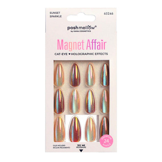 Posh Mellow Magnet Affair Cat-Eye Holographic Effects Nails 24pcs