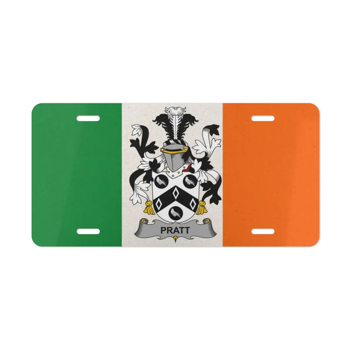 Irish flag license plate featuring the Pratt family crest