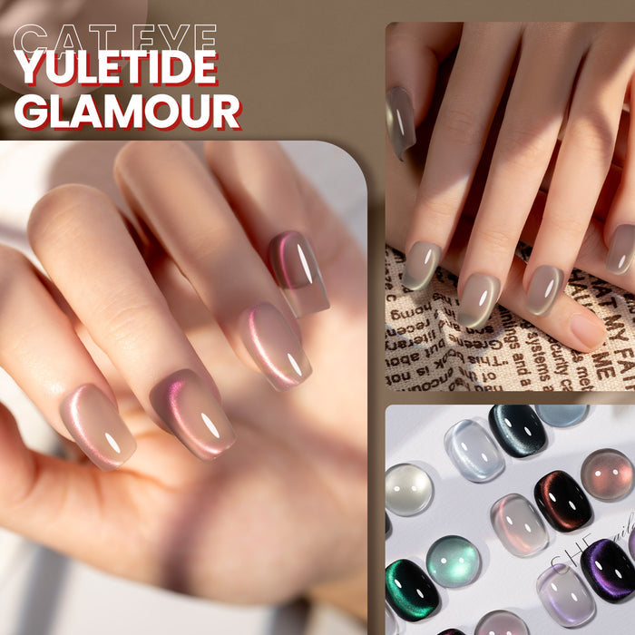 Sheer iridescent cat eye gel polish on nails showing prismatic aura effect transparent weightless luminous finish
